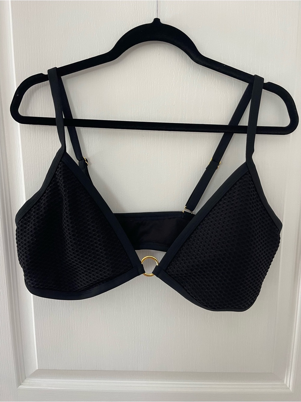 Black Mesh Triangle Bralette with Gold Ring